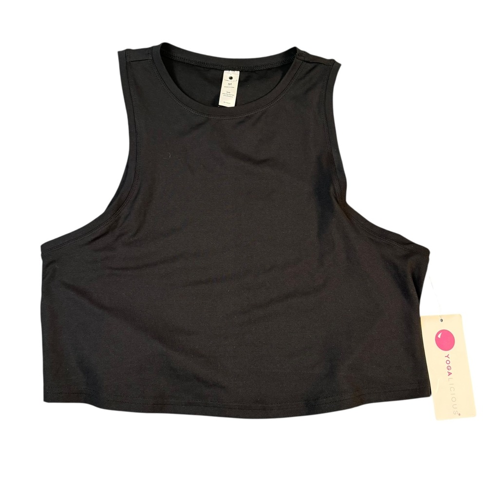 Yogalicious Womens Black Cropped Muscle Tank Top High Neck Size‎ M NWT 708